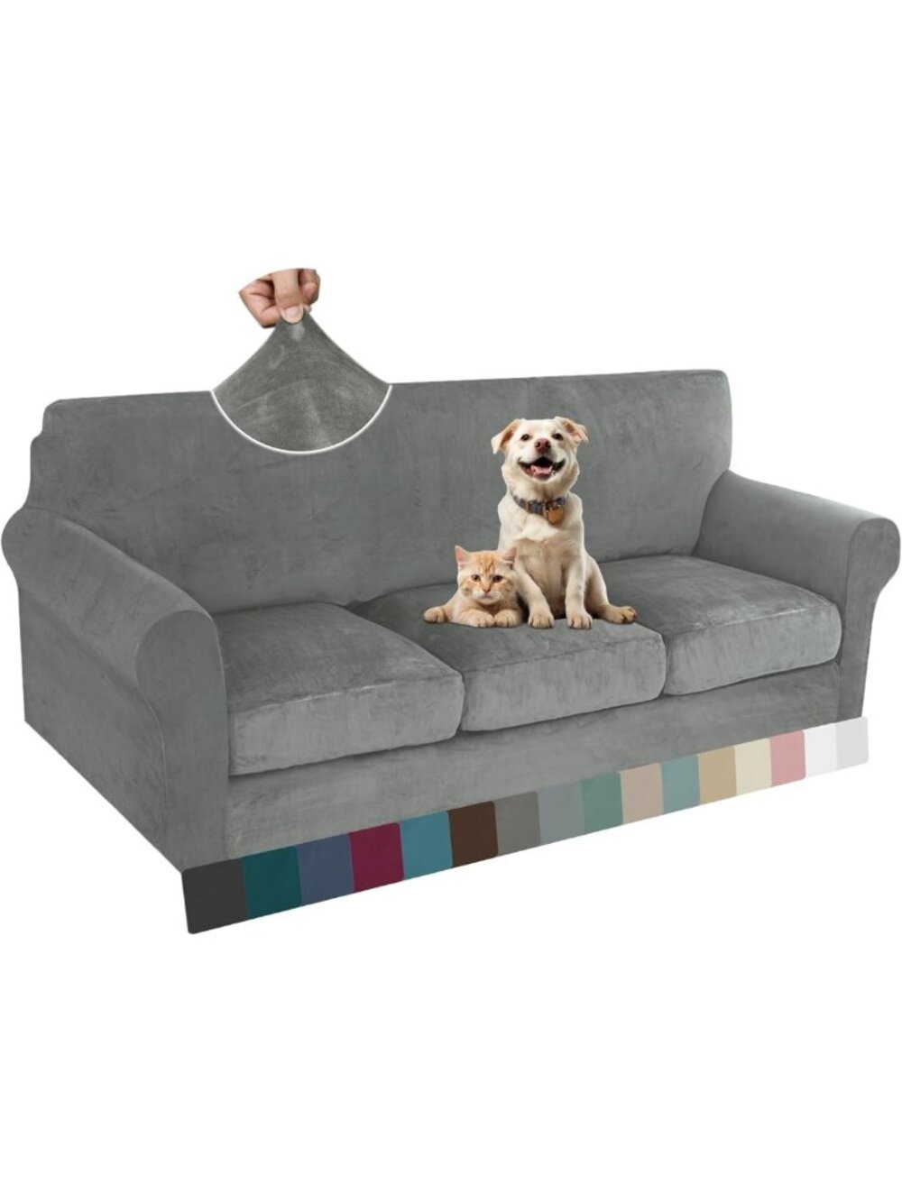 Luxury Velvet Couch Cover 4 Piece (72"-92") Stretch Sofa Covers for 3 Cushion